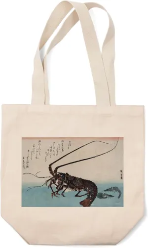 Shrimp and Lobster Japanese Wood-Cut Print (100% Cotton Canvas Reusable Tote Bag)