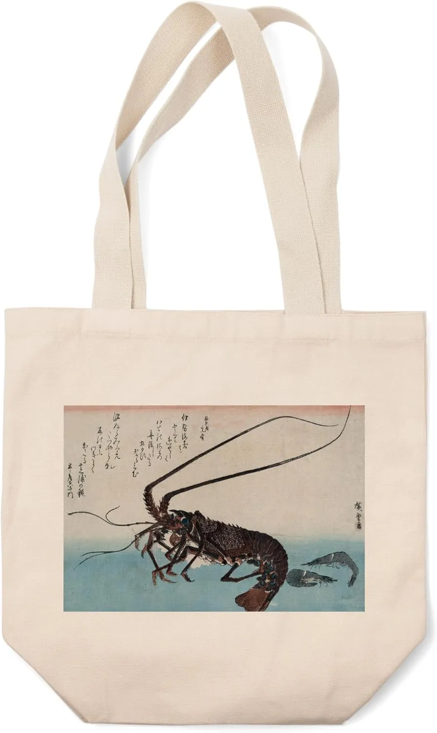 Shrimp and Lobster Japanese Wood-Cut Print (100% Cotton Canvas Reusable Tote Bag)