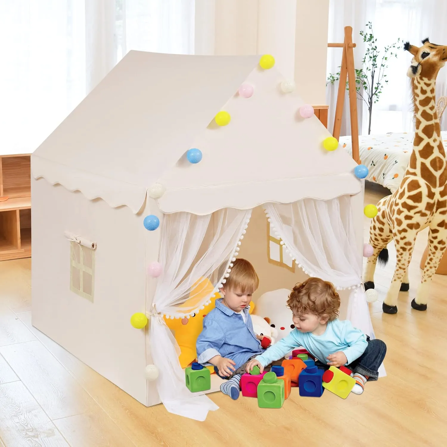 SIFREAW Foldable Kids Play Tent Canvas Children Tent Large Kids Playhouse, Indoor Outdoor Play Tent for Girls & Boys