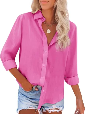 siliteelon Button Down Shirts for Women Dress Shirts Long Sleeve Wrinkle-Free Blouse Casual Solid Office Work Tunic Top