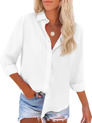 siliteelon Button Down Shirts for Women Dress Shirts Long Sleeve Wrinkle-Free Blouse Casual Solid Office Work Tunic Top