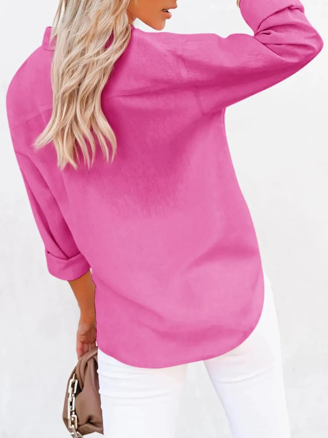 siliteelon Button Down Shirts for Women Dress Shirts Long Sleeve Wrinkle-Free Blouse Casual Solid Office Work Tunic Top