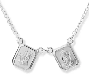Silver Scapular necklace Our Lady Mount Carmel and Sacred heart Jesus, Mexic0 Taxco Sterling Silver 925 square medal charm, Virgin Catholic Jewelry, First communion or baptism with gift bag
