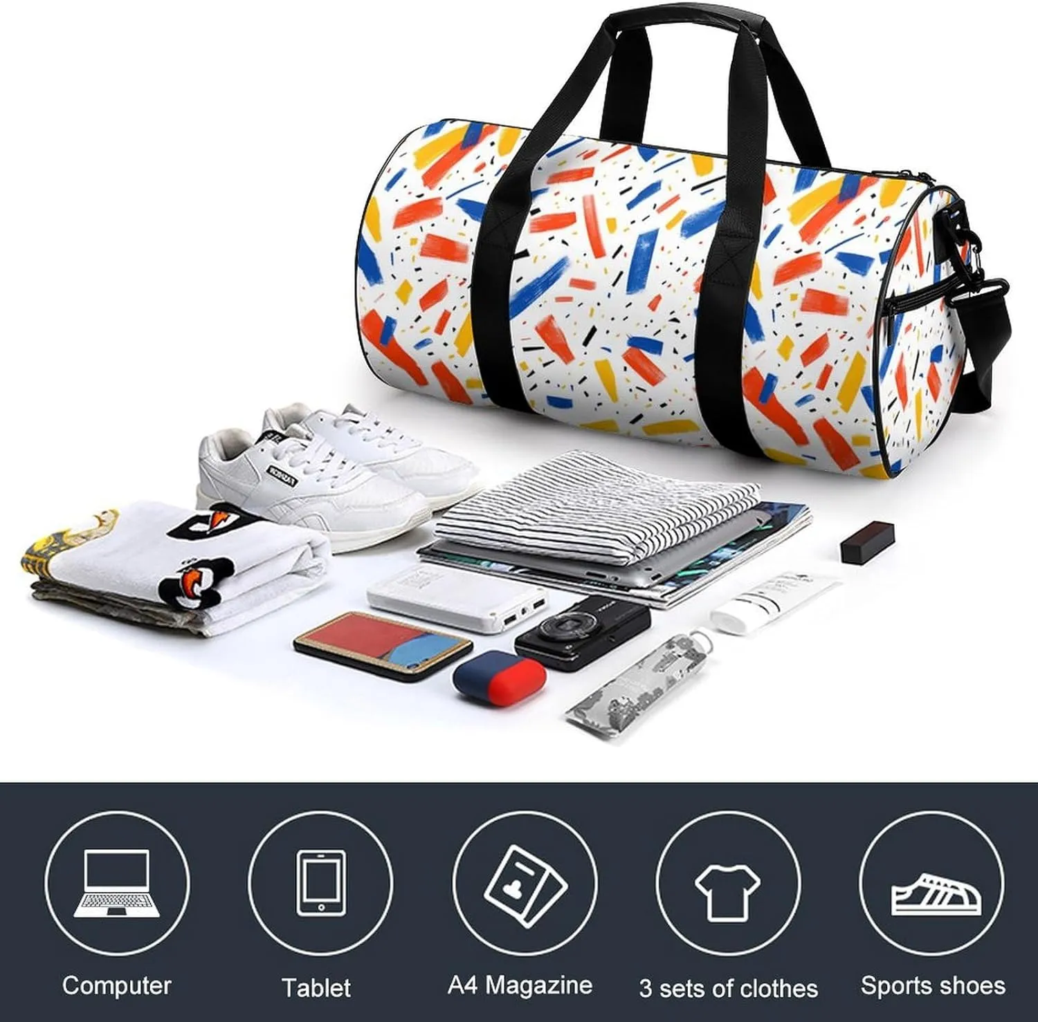 Simple Abstract Pattern Travel Gym Bag for Women Men Fantasies Cylindrical Duffle Bag Sport Workout Bag with Shoulder Strap