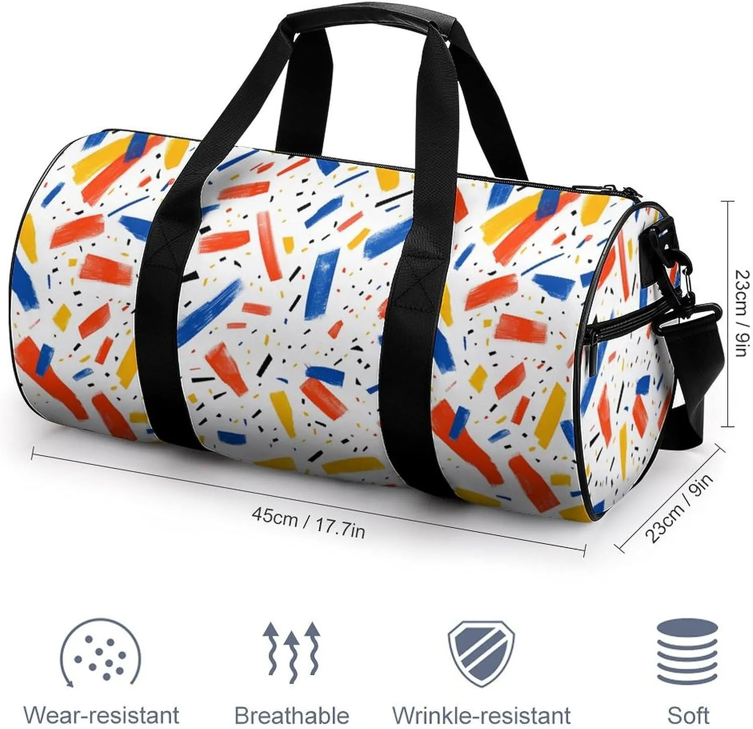 Simple Abstract Pattern Travel Gym Bag for Women Men Fantasies Cylindrical Duffle Bag Sport Workout Bag with Shoulder Strap