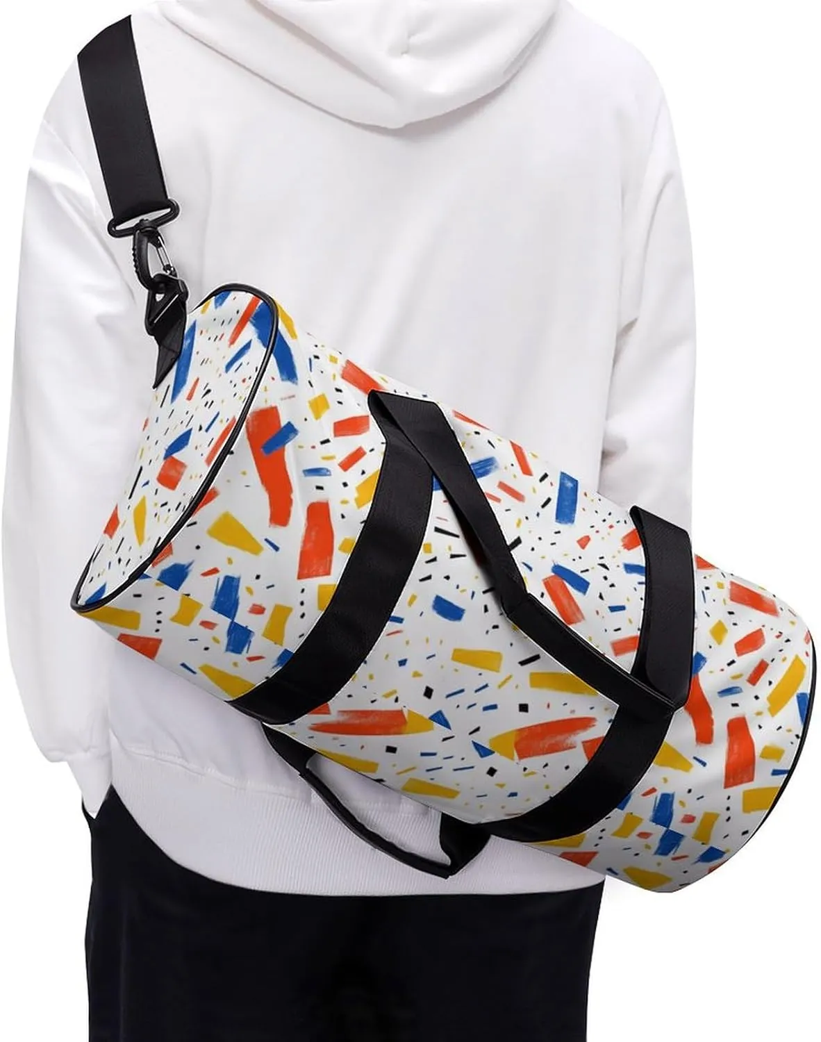 Simple Abstract Pattern Travel Gym Bag for Women Men Fantasies Cylindrical Duffle Bag Sport Workout Bag with Shoulder Strap