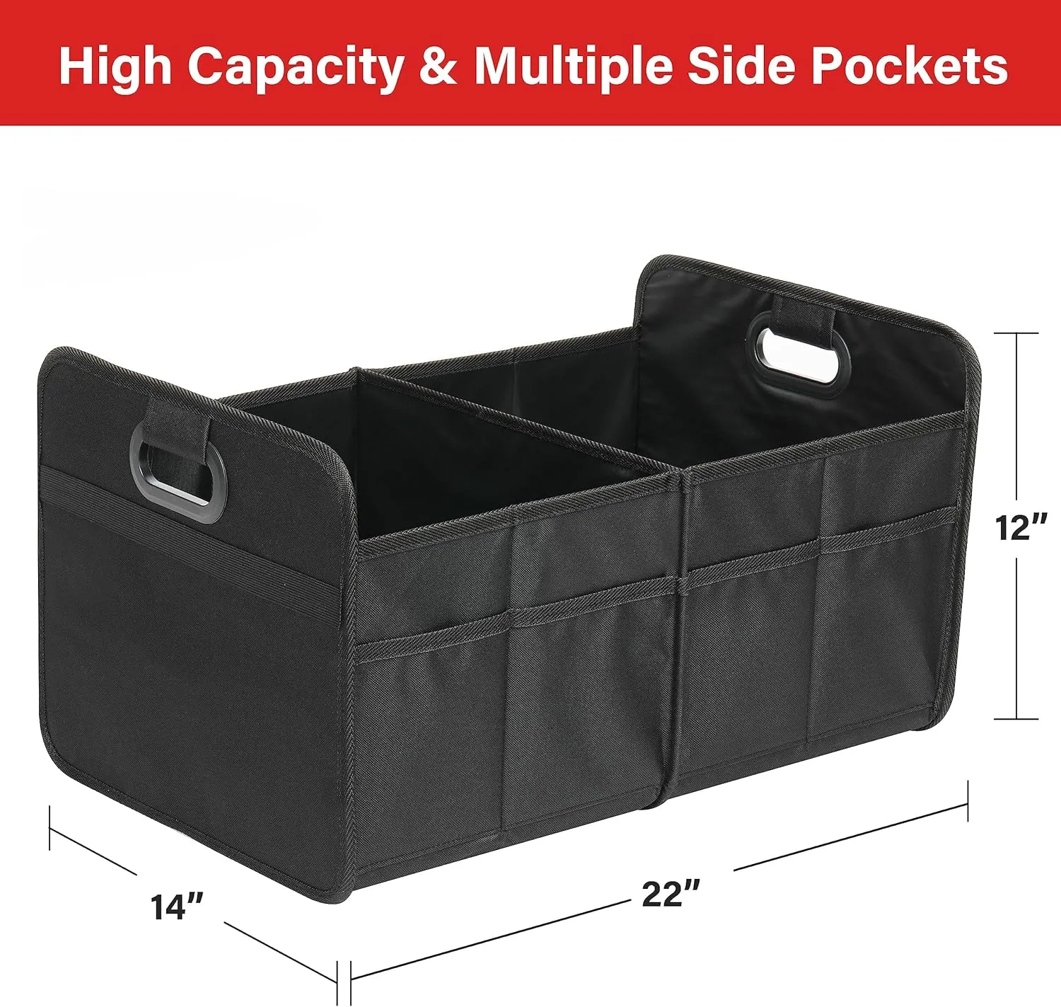 Simple Deluxe Car Trunk Organizer, 2 Compartments Collapsible Trunk Storage, Anti-slip Design, Made of Waterproof 600D Oxford Polyester, Suitable for SUV, Minivan, Truck, Standard Size, Black