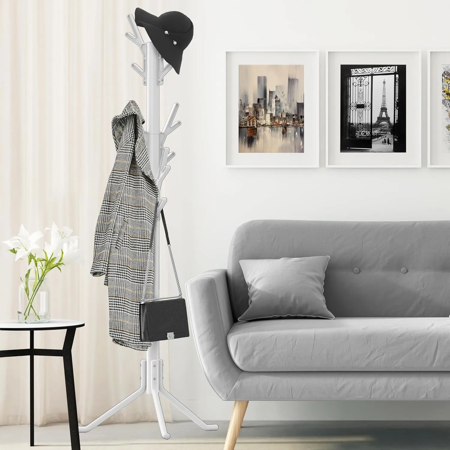 Simple Houseware Standing Coat and Hat Hanger Organizer Tree Shaped Rack, 18 Hooks, White