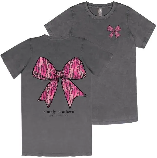 Simply Southern Camo Pink Bow - Adult T-Shirt