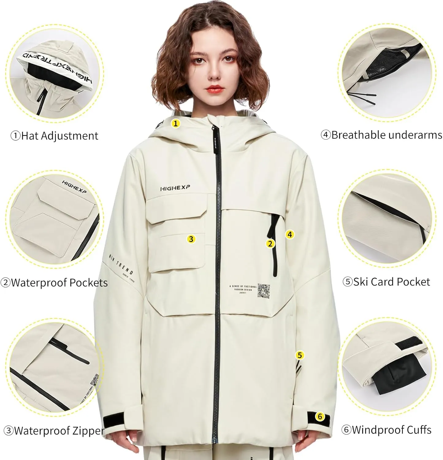 Ski Jacket Snowboard Coat Snow Winter Waterproof Insulated Windproof Baggy Warm Hooded Jacket for Men Women