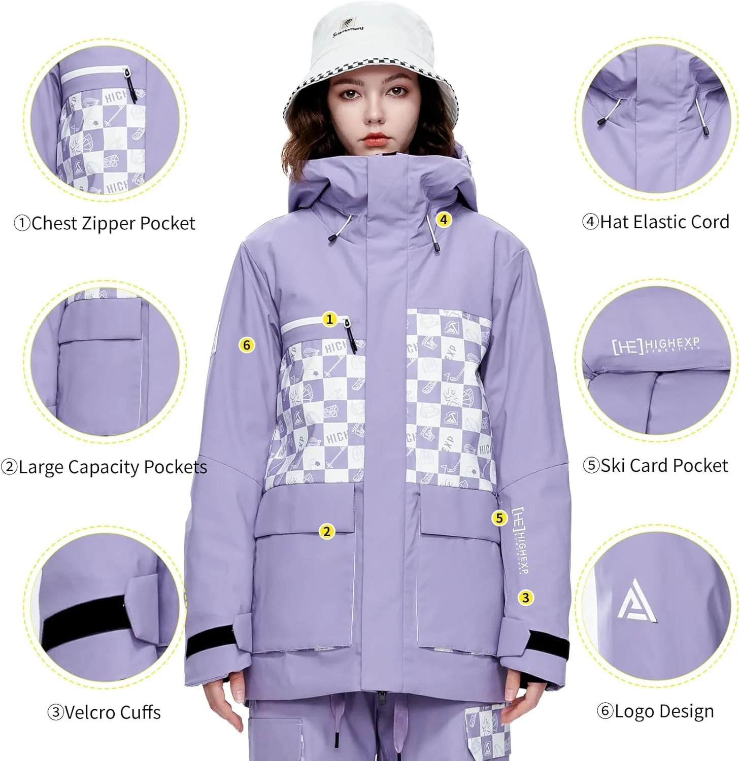Ski Jacket Snowboard Coat Snow Winter Waterproof Insulated Windproof Baggy Warm Hooded Jacket for Men Women