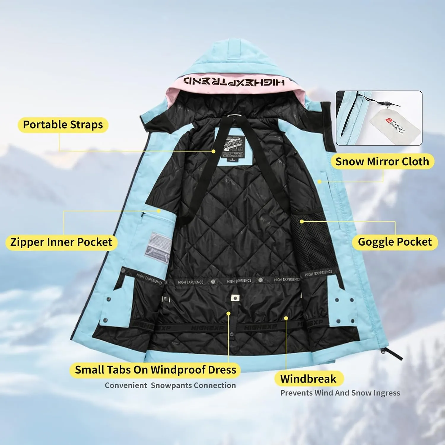 Ski Jacket Snowboard Coat Snow Winter Waterproof Insulated Windproof Baggy Warm Hooded Jacket for Men Women