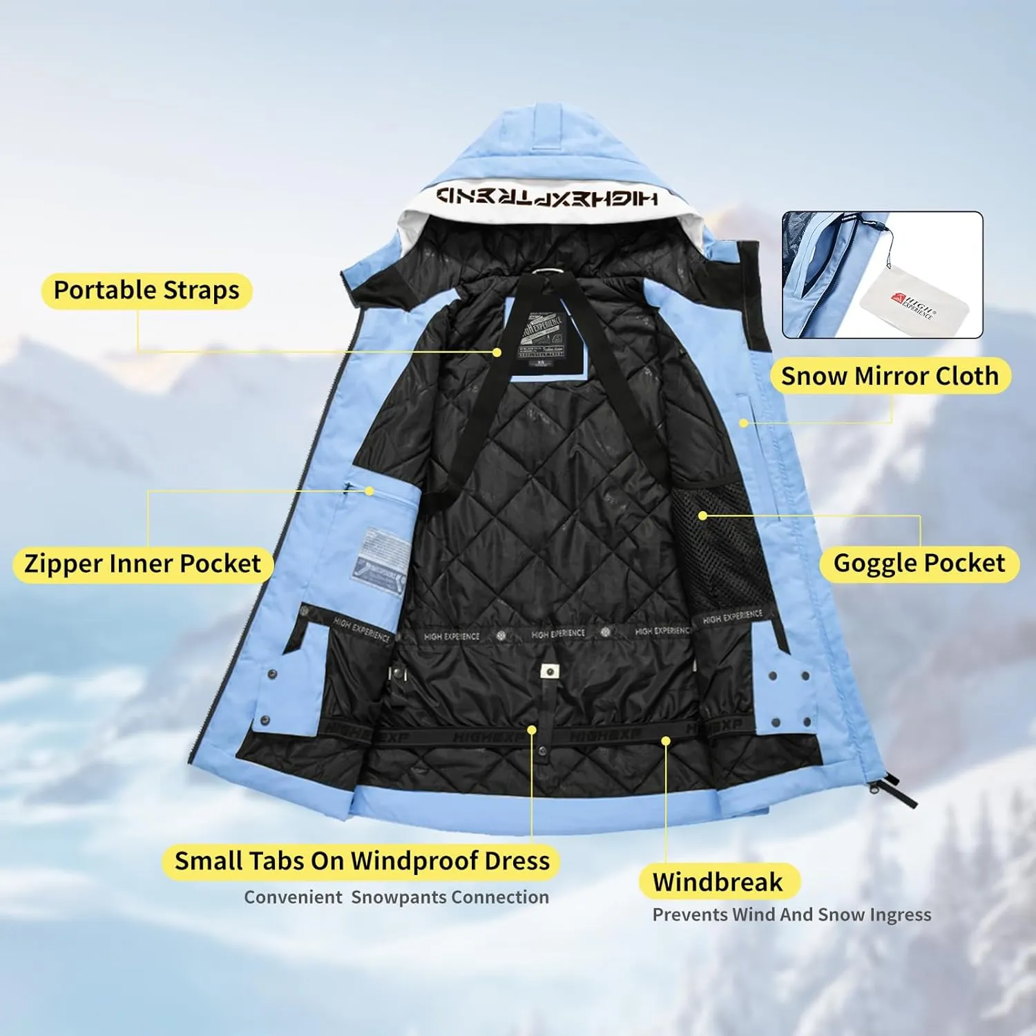 Ski Jacket Snowboard Coat Snow Winter Waterproof Insulated Windproof Baggy Warm Hooded Jacket for Men Women