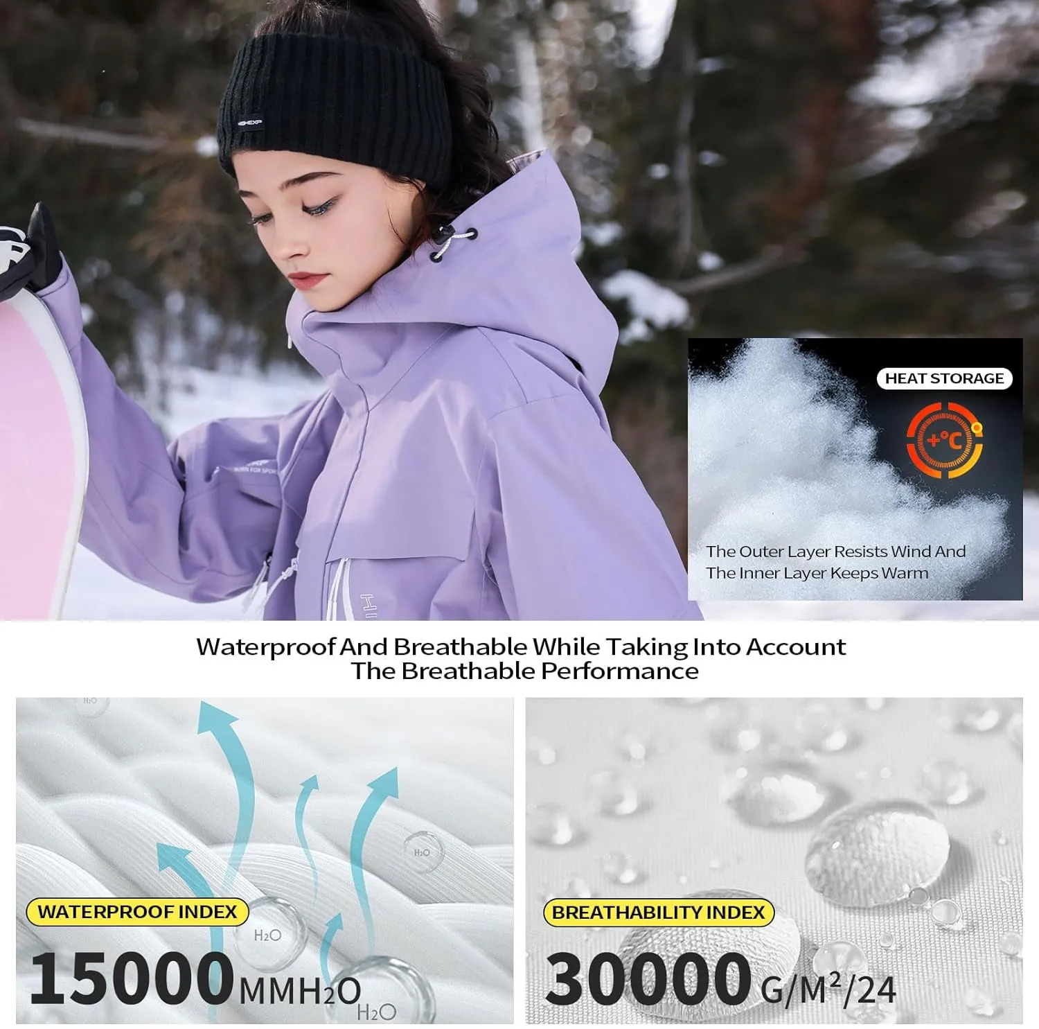 Ski Jacket Snowboard Coat Snow Winter Waterproof Insulated Windproof Baggy Warm Hooded Jacket for Men Women