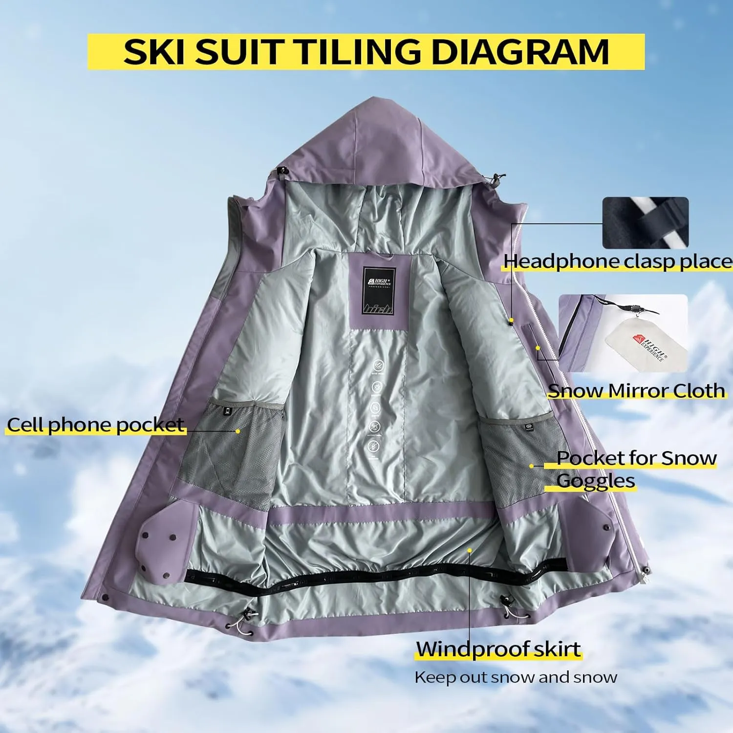 Ski Jacket Snowboard Coat Snow Winter Waterproof Insulated Windproof Baggy Warm Hooded Jacket for Men Women
