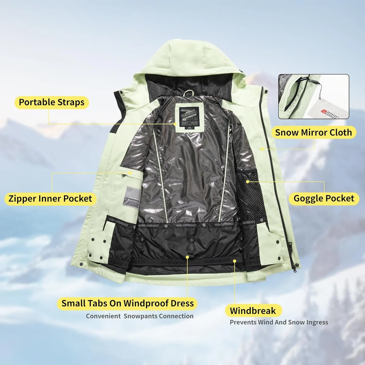 Ski Jacket Snowboard Coat Snow Winter Waterproof Insulated Windproof Baggy Warm Hooded Jacket for Men Women