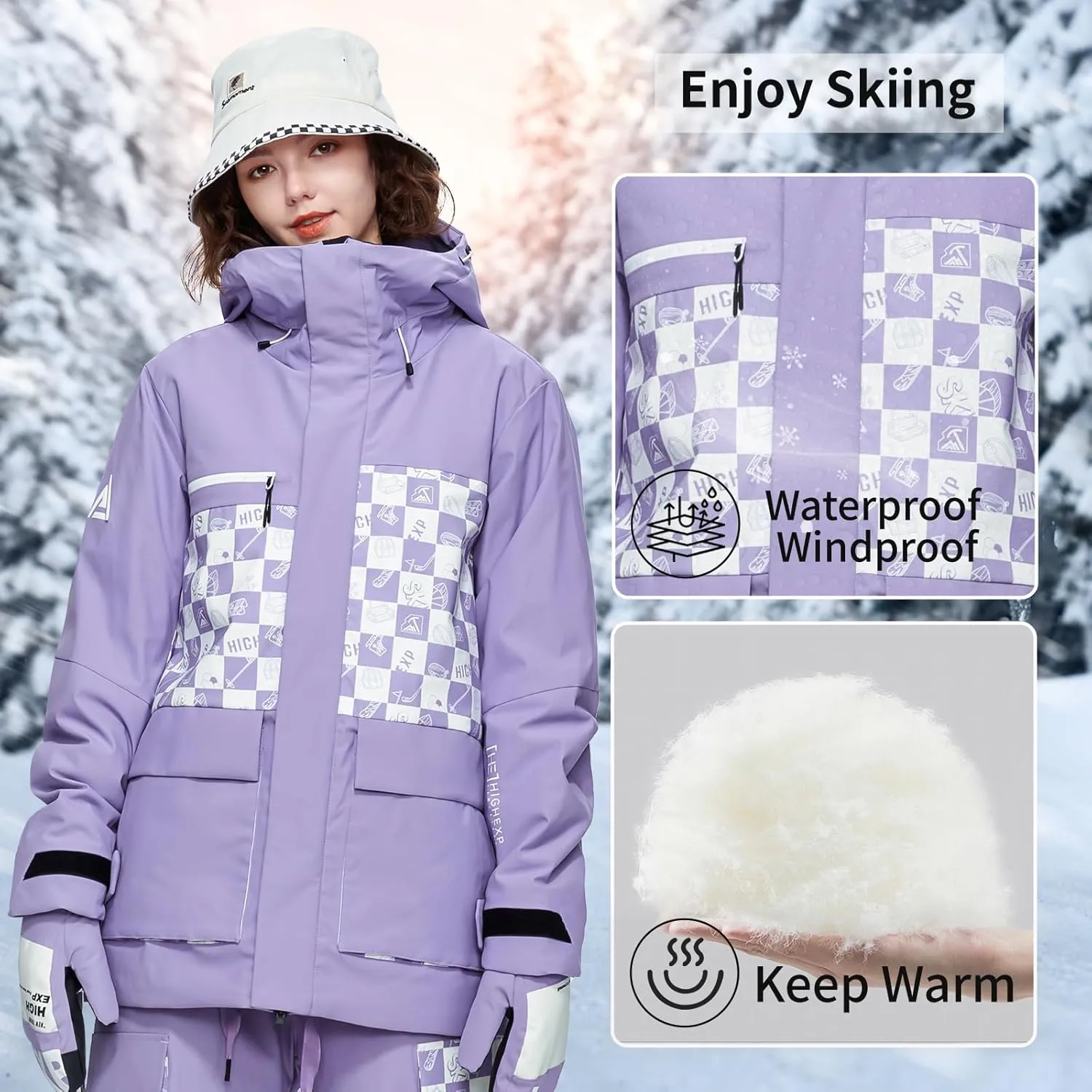 Ski Jacket Snowboard Coat Snow Winter Waterproof Insulated Windproof Baggy Warm Hooded Jacket for Men Women
