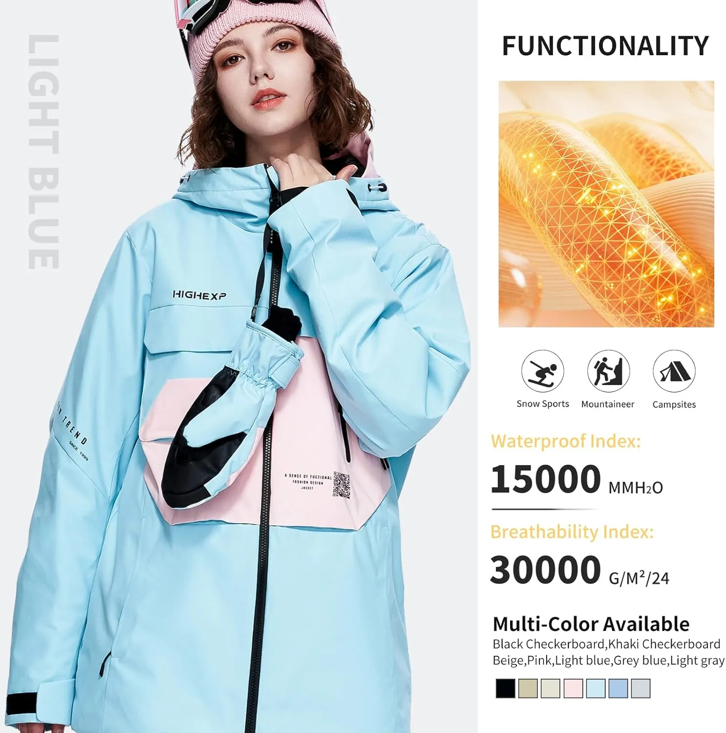 Ski Jacket Snowboard Coat Snow Winter Waterproof Insulated Windproof Baggy Warm Hooded Jacket for Men Women