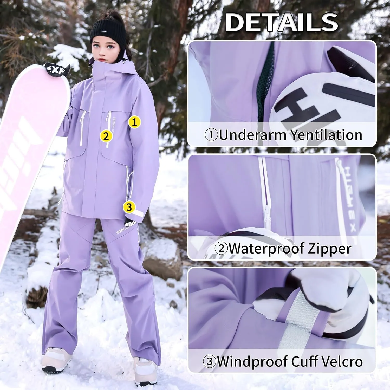 Ski Jacket Snowboard Coat Snow Winter Waterproof Insulated Windproof Baggy Warm Hooded Jacket for Men Women