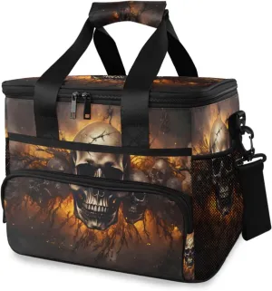 Skulls in Row Insulated Cooler Bag 24 Cans Large Capacity Lunch Box Leak Proof with Shoulder Strap for Picnic Camping