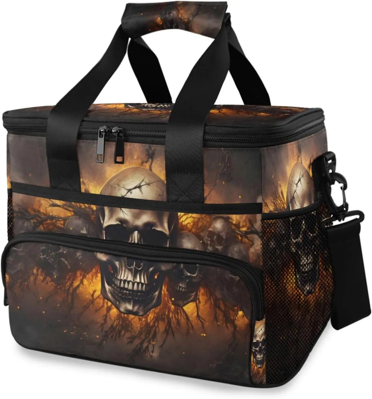 Skulls in Row Insulated Cooler Bag 24 Cans Large Capacity Lunch Box Leak Proof with Shoulder Strap for Picnic Camping