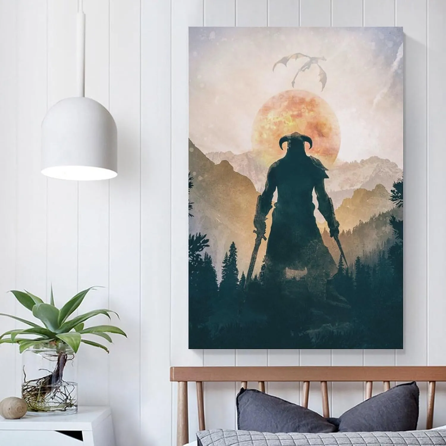 Skyrim Dragonborn Warrior Video Gaming Posters Canvas Poster Wall Paint Art Picture Print Decor Modern Home Artworks Gift Idea 12x18inch(30x45cm)