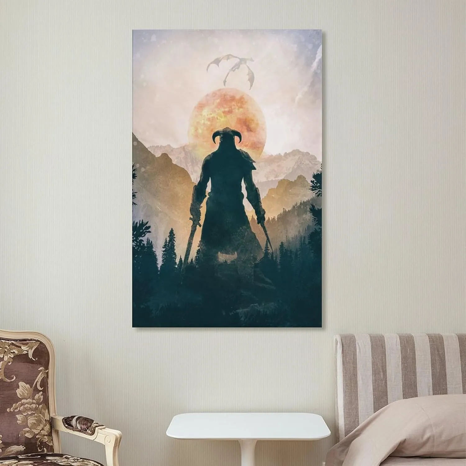 Skyrim Dragonborn Warrior Video Gaming Posters Canvas Poster Wall Paint Art Picture Print Decor Modern Home Artworks Gift Idea 12x18inch(30x45cm)