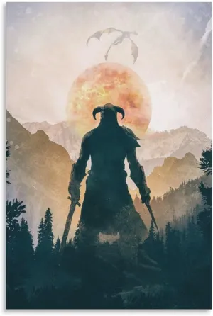 Skyrim Dragonborn Warrior Video Gaming Posters Canvas Poster Wall Paint Art Picture Print Decor Modern Home Artworks Gift Idea 12x18inch(30x45cm)