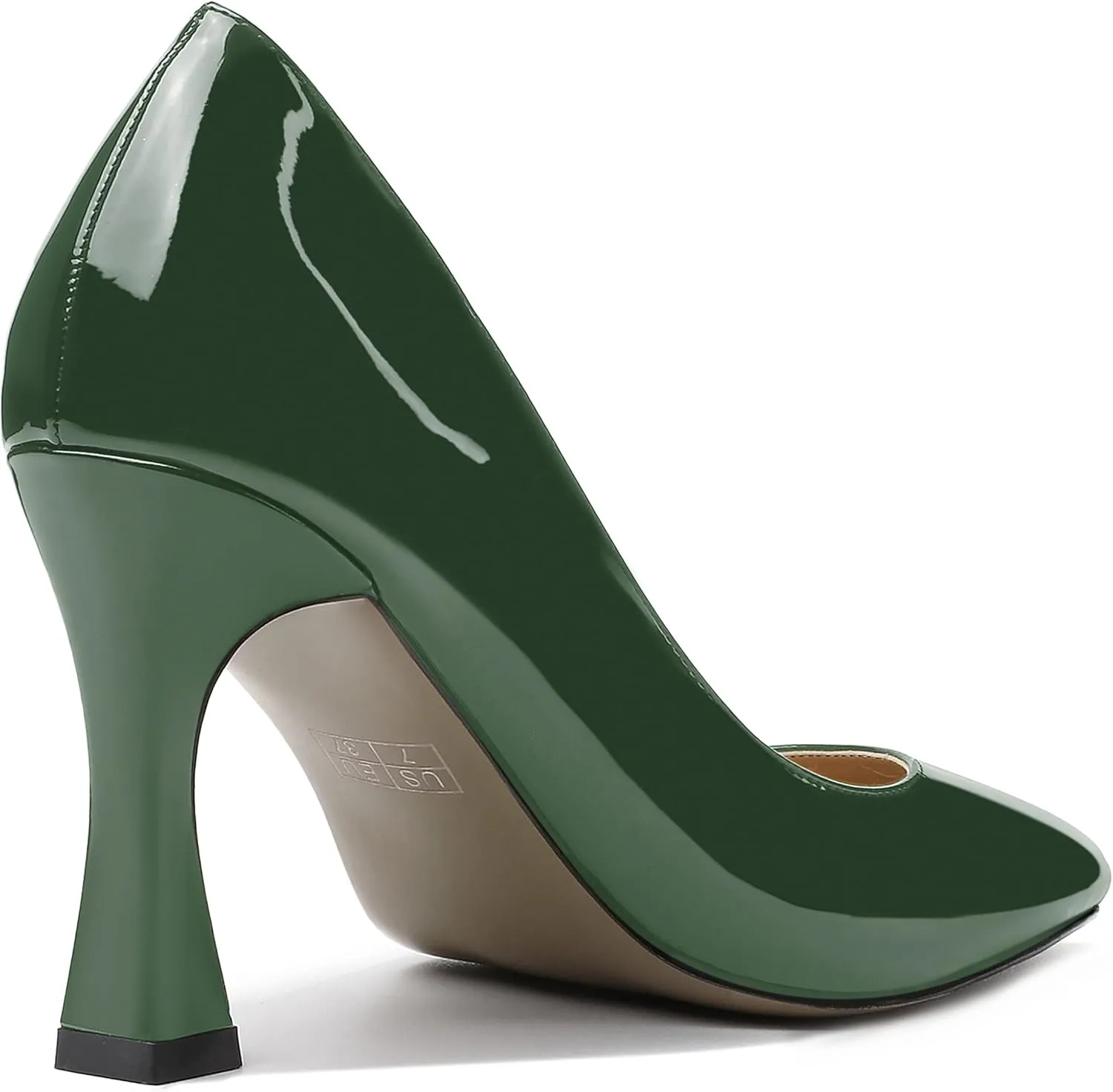 SKYSTERRY Women's Slip On Casual Patent Pointed Toe Office Spool High Heel Pumps Shoes 3.3 Inch