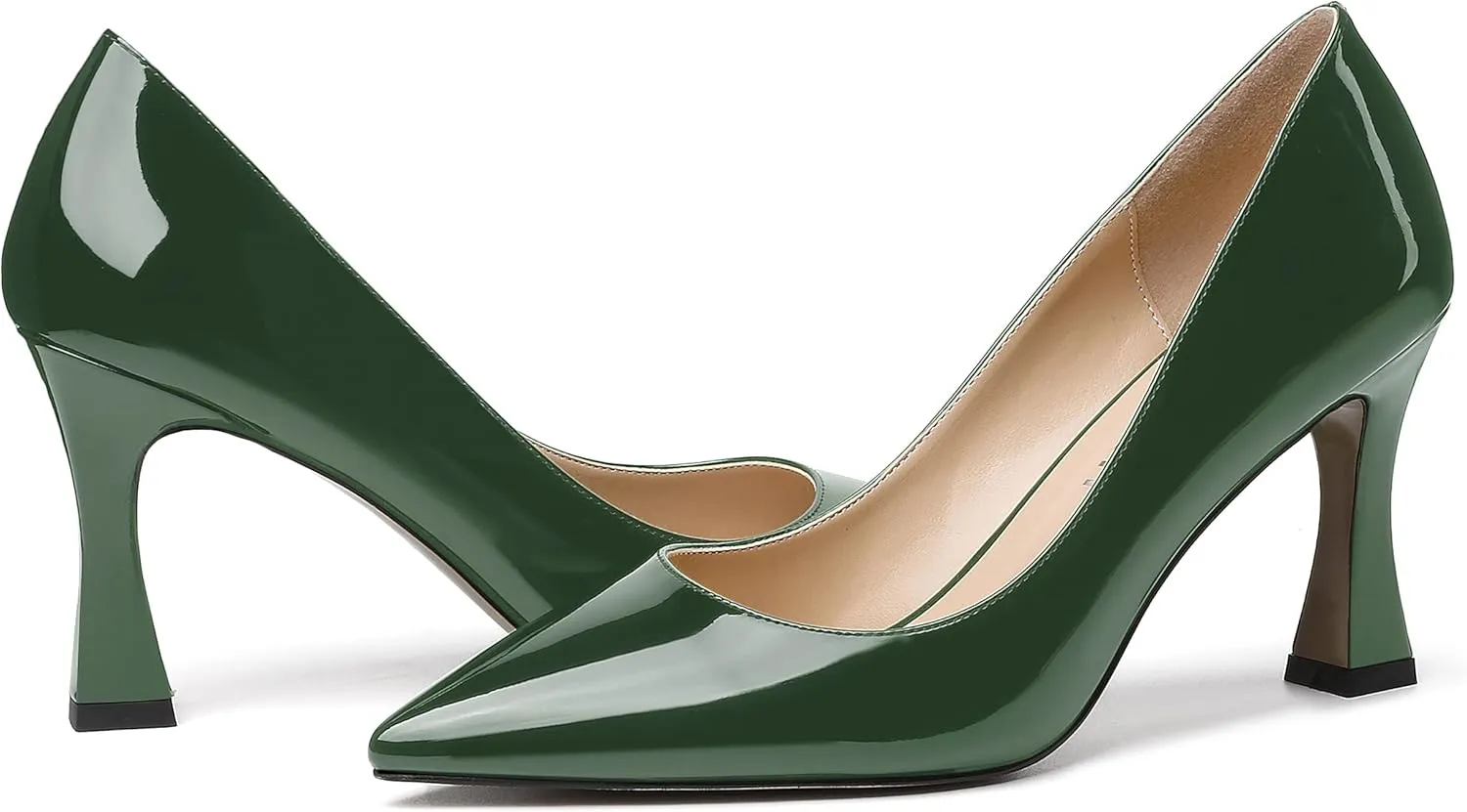 SKYSTERRY Women's Slip On Casual Patent Pointed Toe Office Spool High Heel Pumps Shoes 3.3 Inch