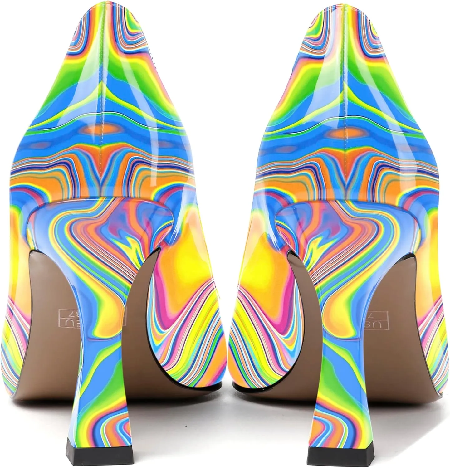 SKYSTERRY Women's Slip On Casual Patent Pointed Toe Office Spool High Heel Pumps Shoes 3.3 Inch