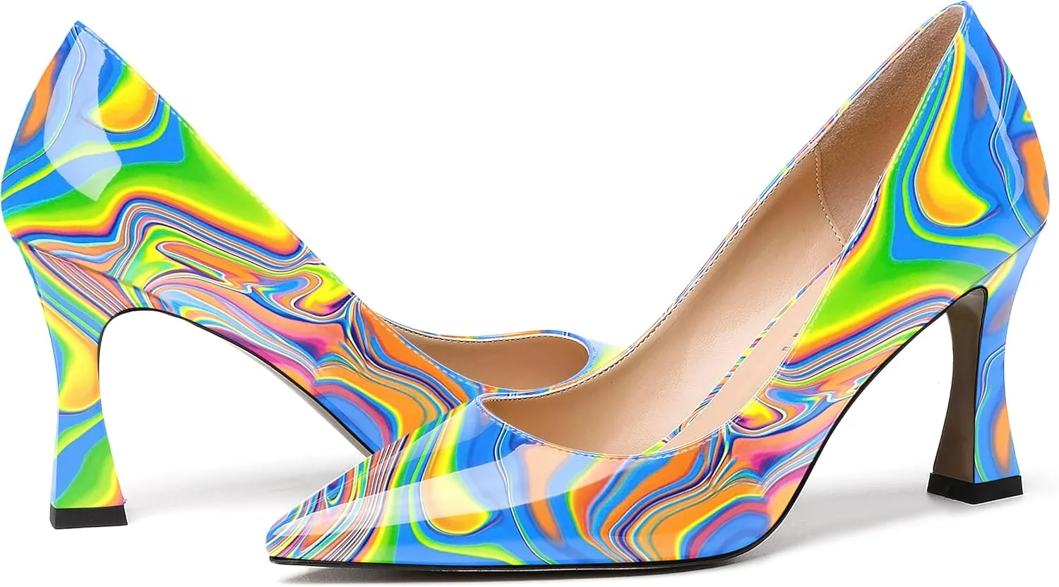 SKYSTERRY Women's Slip On Casual Patent Pointed Toe Office Spool High Heel Pumps Shoes 3.3 Inch
