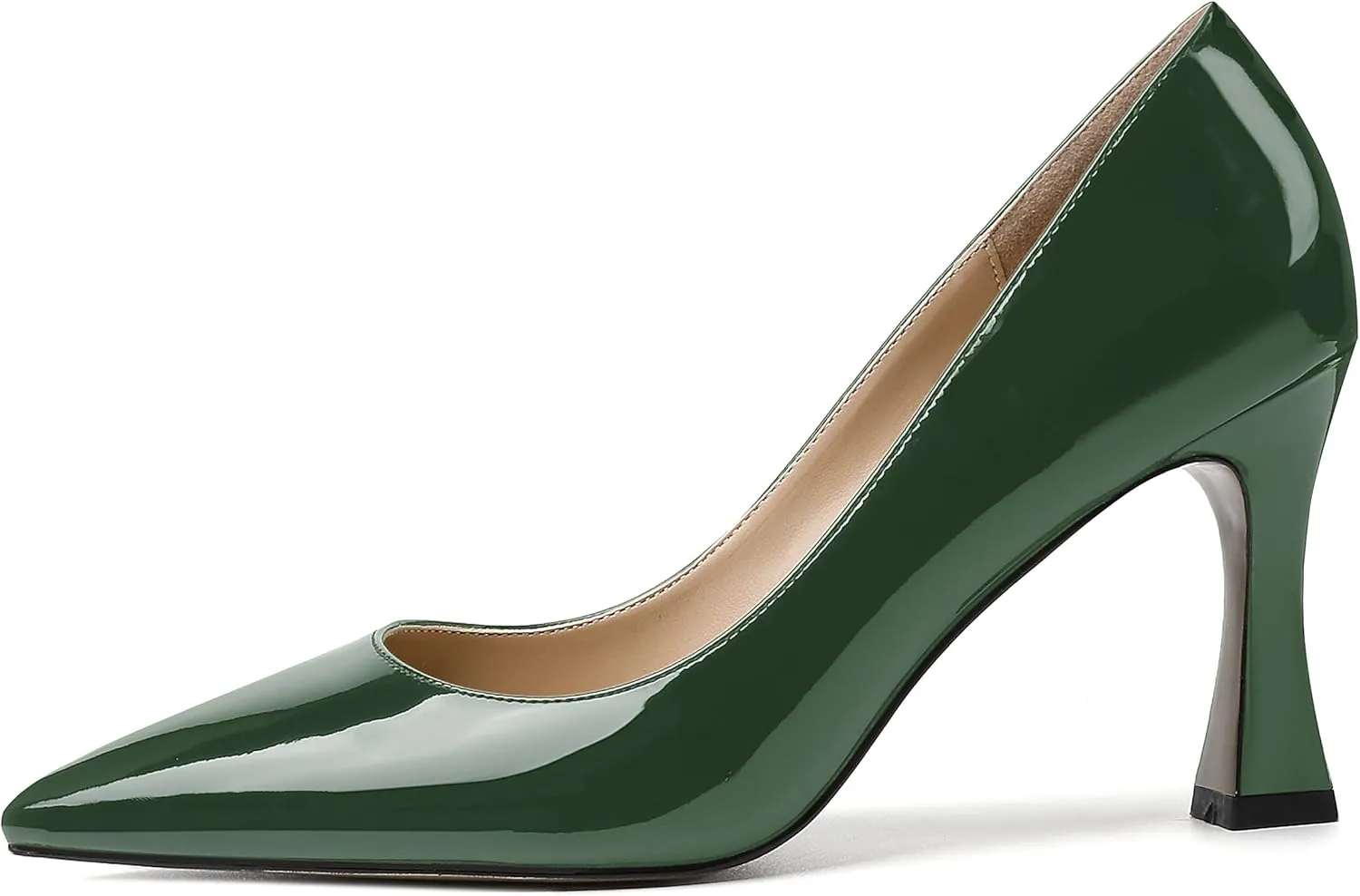 SKYSTERRY Women's Slip On Casual Patent Pointed Toe Office Spool High Heel Pumps Shoes 3.3 Inch