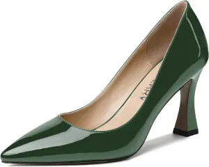 SKYSTERRY Women's Slip On Casual Patent Pointed Toe Office Spool High Heel Pumps Shoes 3.3 Inch