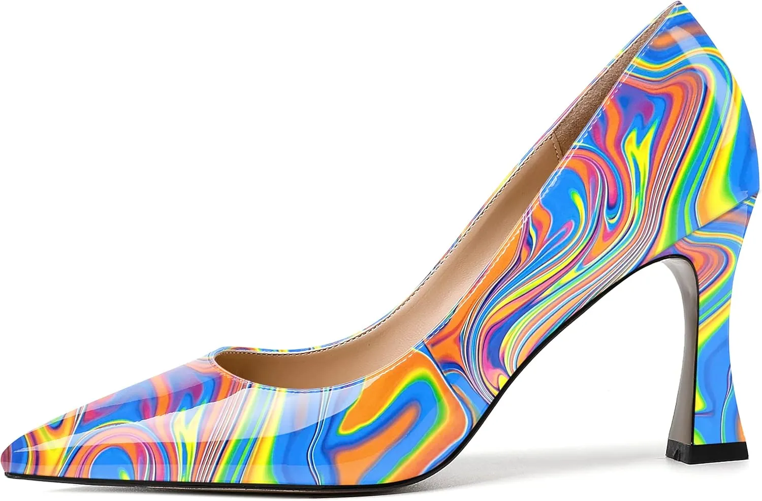SKYSTERRY Women's Slip On Casual Patent Pointed Toe Office Spool High Heel Pumps Shoes 3.3 Inch
