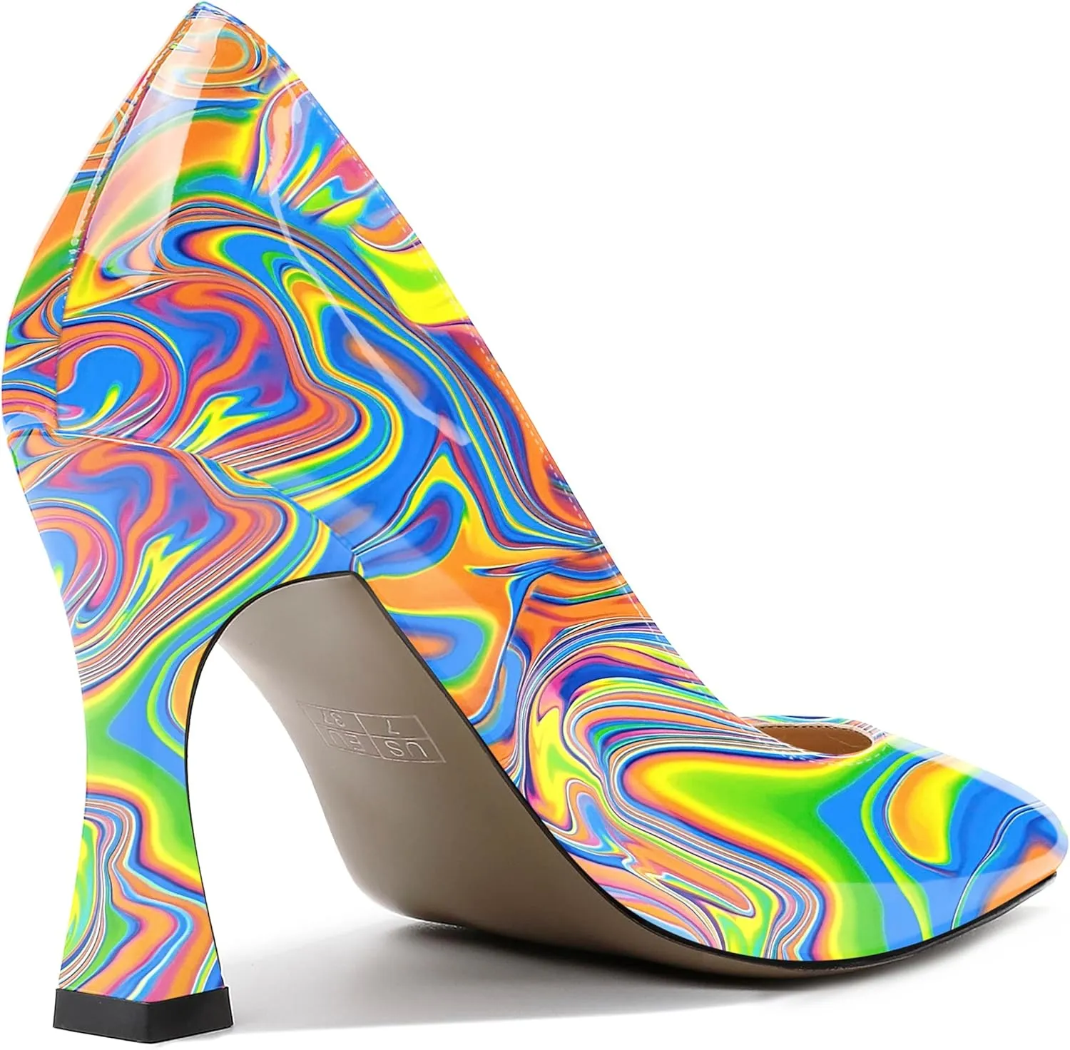 SKYSTERRY Women's Slip On Casual Patent Pointed Toe Office Spool High Heel Pumps Shoes 3.3 Inch