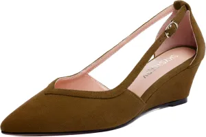 SKYSTERRY Womens Wedding Suede Slip On Pointed Toe Dress Wedge Low Heel Pumps Shoes 2 Inch