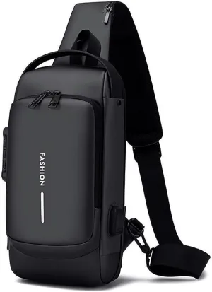 Sling Backpack USB Waterproof Chest Daypack Casual Shoulder Bag (Black)