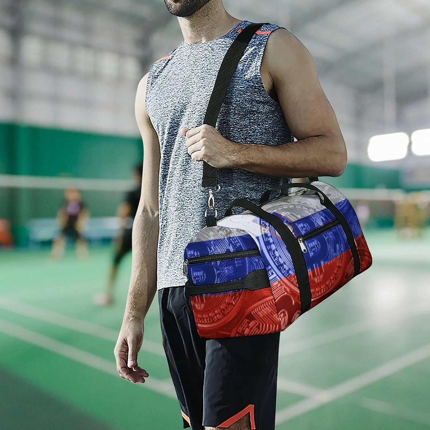 Slovenia Flag Bitcoin Travel Duffel Bag with Shoe Compartment for Yoga and Sports