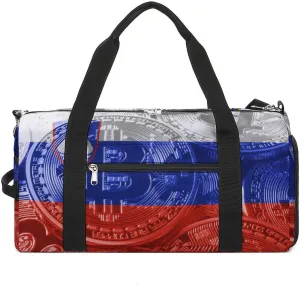 Slovenia Flag Bitcoin Travel Duffel Bag with Shoe Compartment for Yoga and Sports