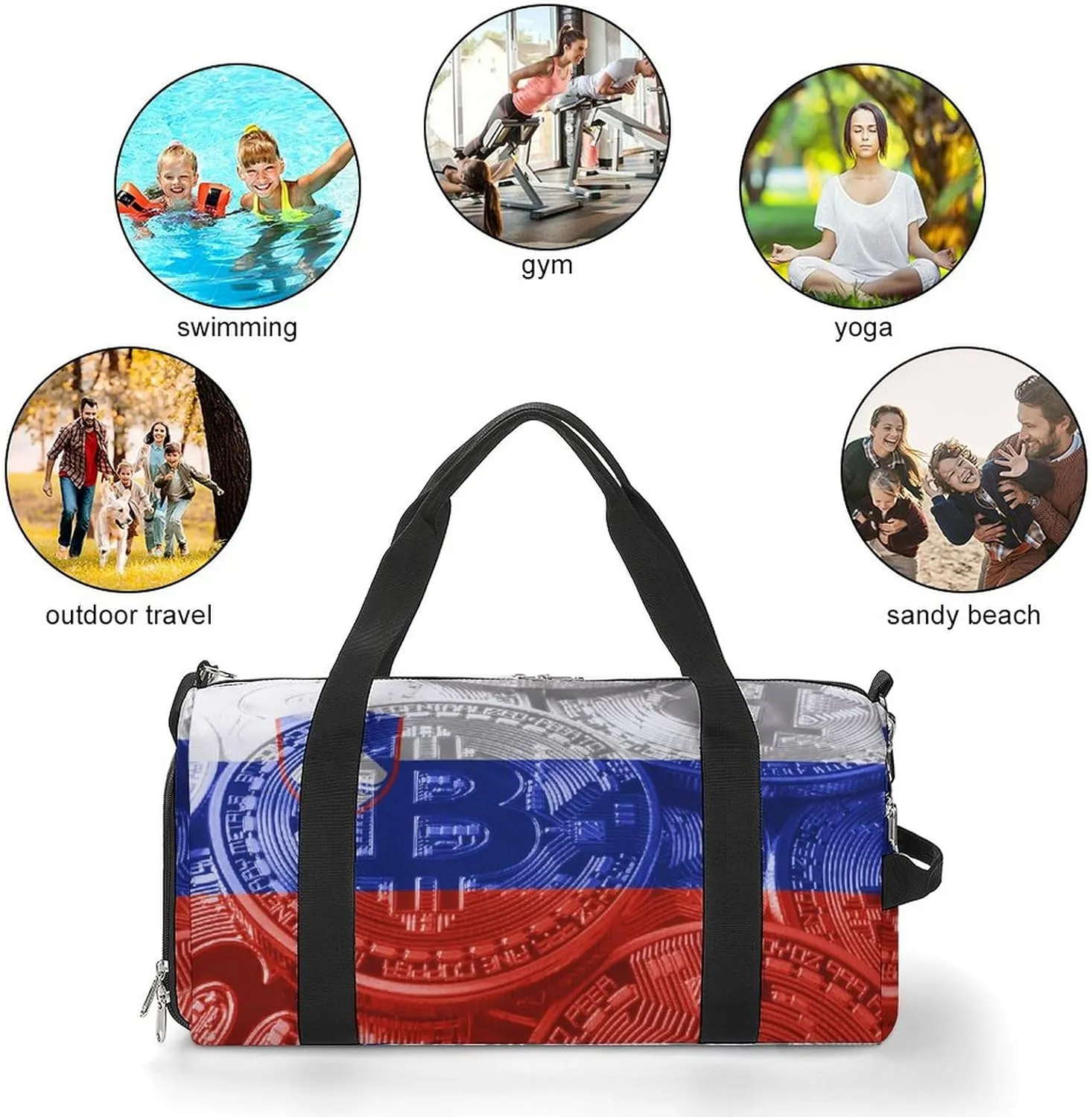 Slovenia Flag Bitcoin Travel Duffel Bag with Shoe Compartment for Yoga and Sports