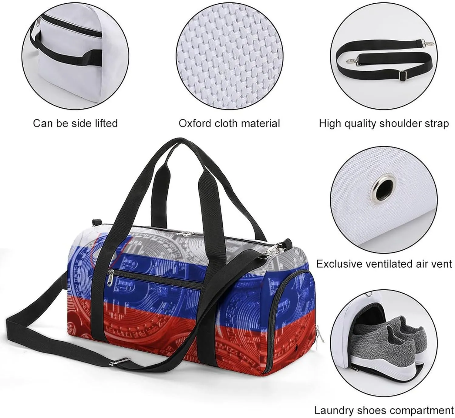 Slovenia Flag Bitcoin Travel Duffel Bag with Shoe Compartment for Yoga and Sports
