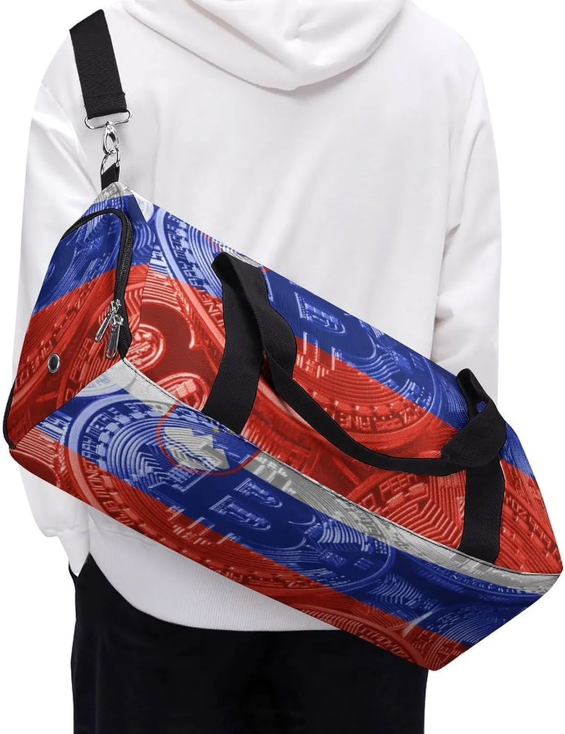 Slovenia Flag Bitcoin Travel Duffel Bag with Shoe Compartment for Yoga and Sports