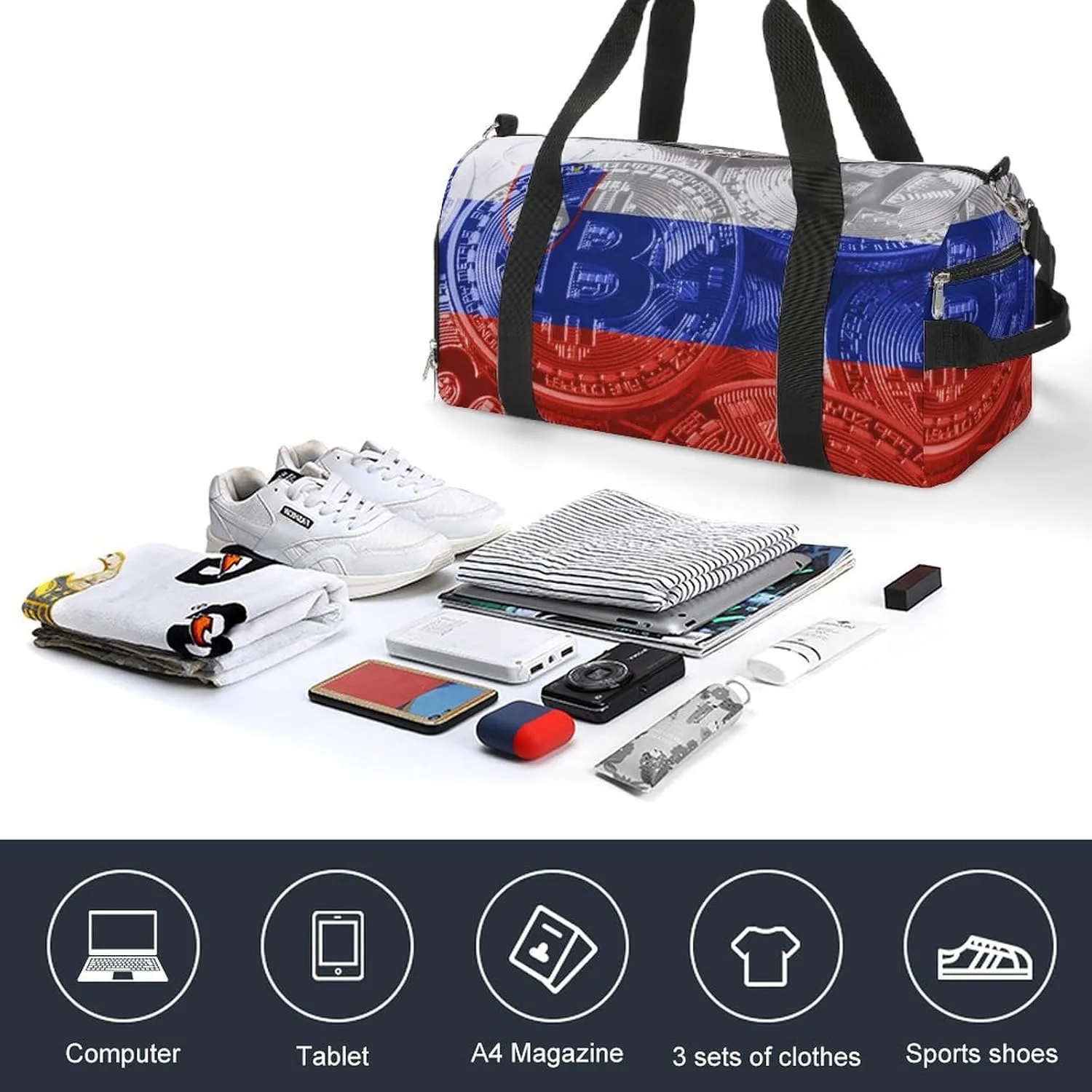 Slovenia Flag Bitcoin Travel Duffel Bag with Shoe Compartment for Yoga and Sports