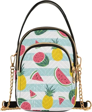 Small Crossbody Bags Watermelon Pineapples Blue Stripe Shoulder Bag for Women Quilted Wave Cross Body Bag