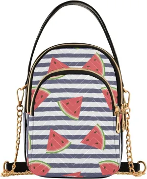 Small Crossbody Bags Watermelon Slices with Blue Stripes Shoulder Bag for Women Quilted Wave Cross Body Bag