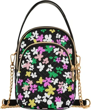 Small Crossbody Bags White Pink Green Yellow Flowers Shoulder Bag for Women Quilted Wave Cross Body Bag