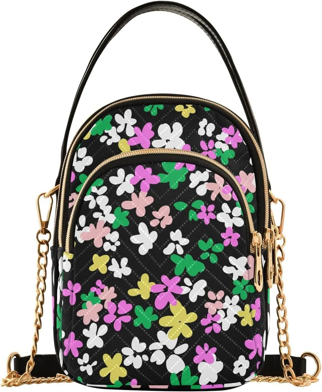 Small Crossbody Bags White Pink Green Yellow Flowers Shoulder Bag for Women Quilted Wave Cross Body Bag