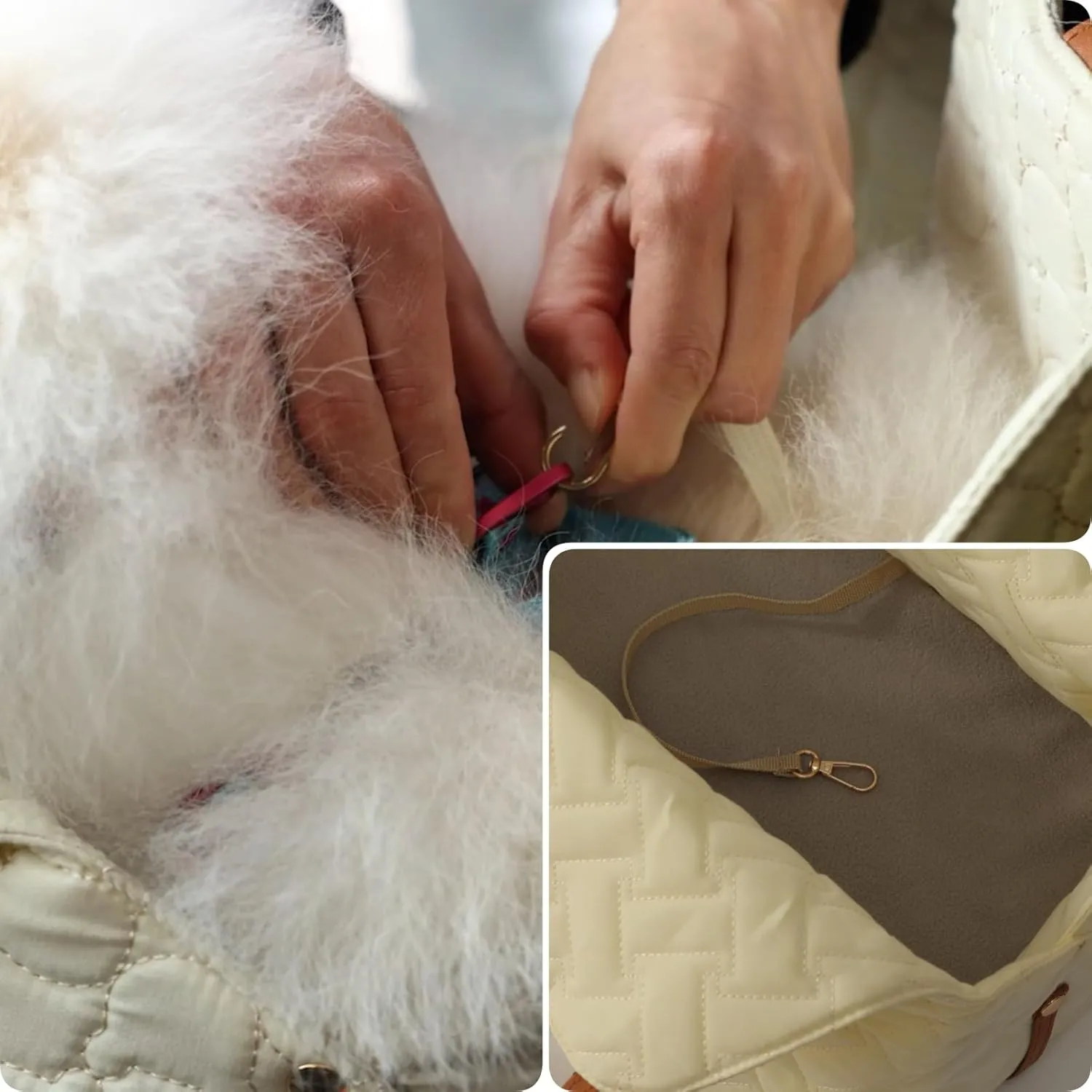 Small Dog Purse Bag,Dual Use,Car Safety Seat,Fashion Light Woman Style Cozy Pet Kennel Bag Beige Lightweight Carrier Totes for Pets Puppy Outdoor(Cream Color)