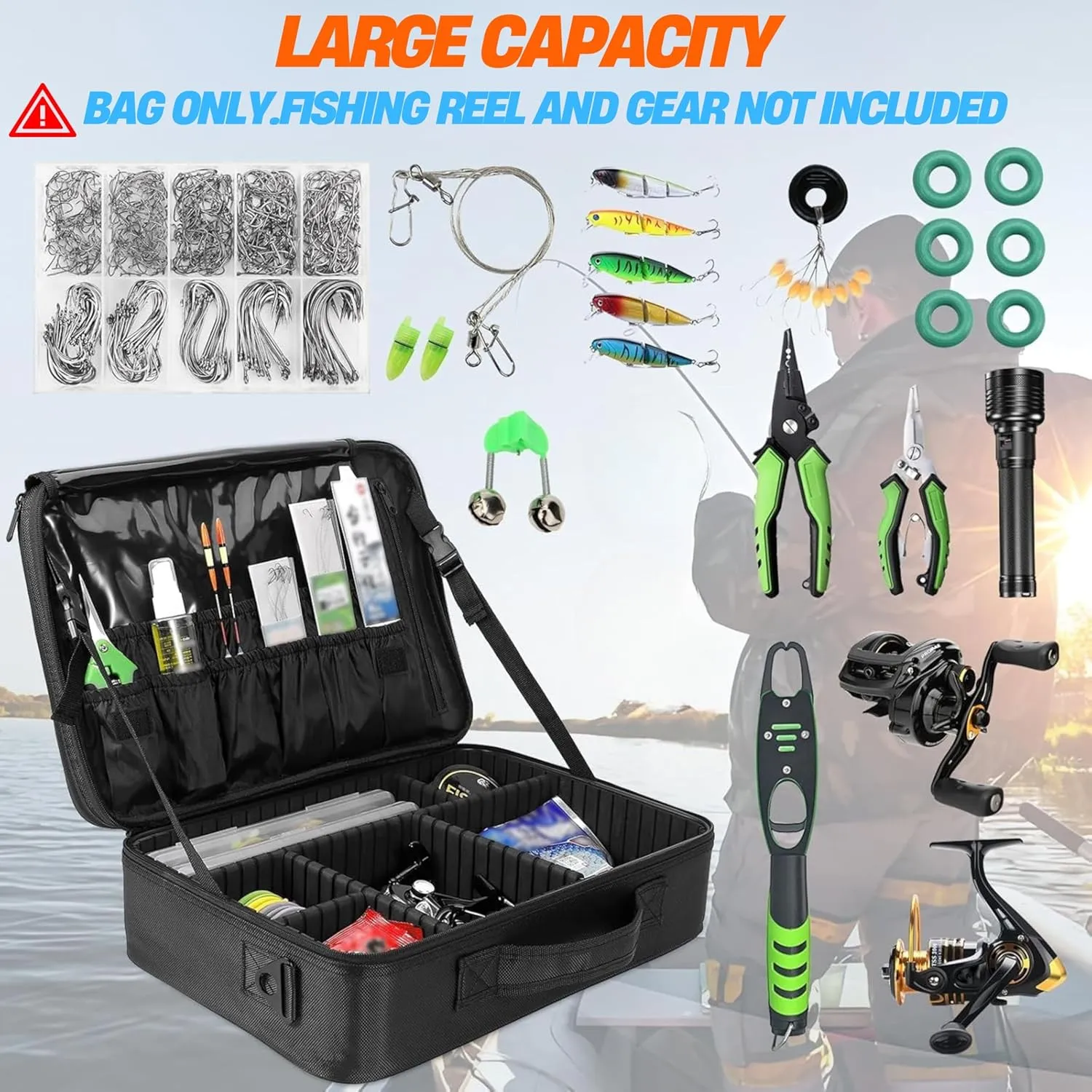 Small Fishing Reel Storage Bag – Waterproof Heavy-Duty Backpack with Shockproof Dividers & Multi-Compartment Organizer for Ice Fishing Gear, Travel & Daily Storage